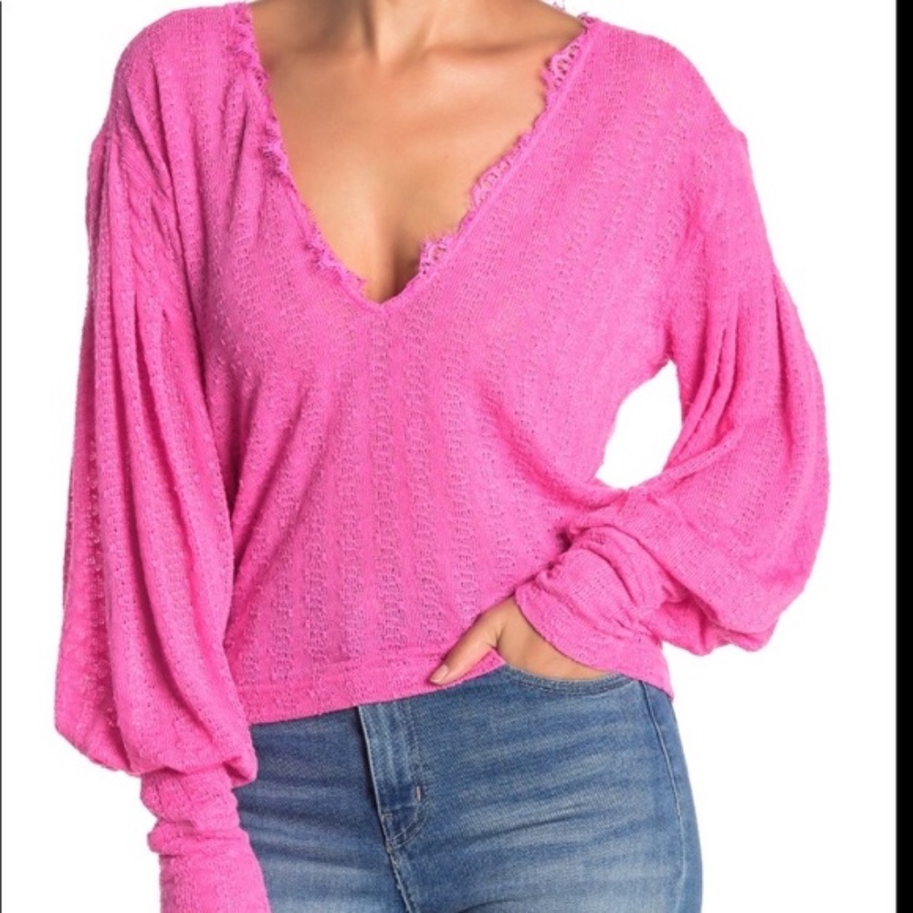 FREE PEOPLE Dream Girl V-Neck Pink Top Small - Picture 1 of 8